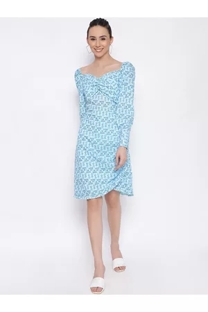 MARC LOUIS Women Blue Floral Puff Sleeves Dress