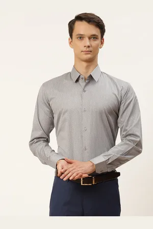 SOJANYA Men Grey & Off-White Classic Striped Formal Shirt