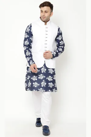 Hangup Men Floral Printed Kurta with Pyjamas With Nehru Jacket