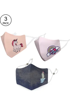 Masq Kids Pack of 3 Beige & Grey Printed Reusable Cloth Masks