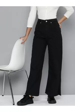 Flying Machine Women Black Wide Leg High-Rise Stretchable Jeans
