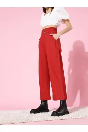 KASSUALLY Women Gorgeous Red High-Rise Wide Leg Jeans