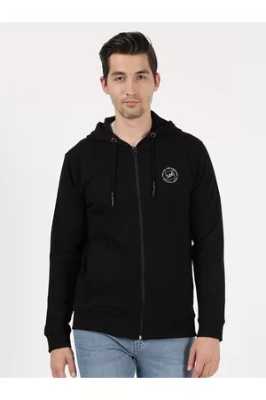 Lee Men Black Solid Hooded Sweatshirt