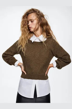 MANGO Women Brown Ribbed Sustainable Pullover