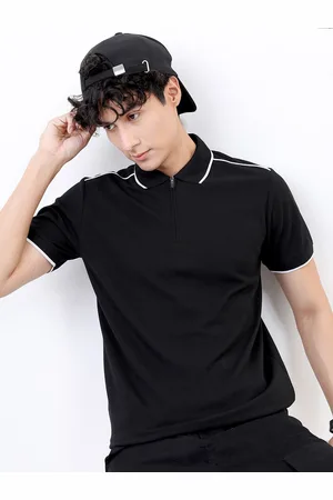 Highlander Men Black Polo Collar Slim Fit T-shirt