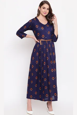 Mayra Women Navy Blue Floral Printed Maxi Dress