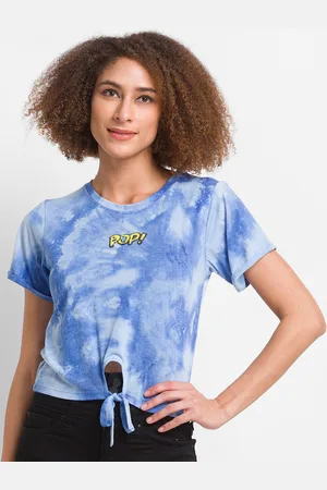 Globus Women Blue & White Tie and Dye T-shirt