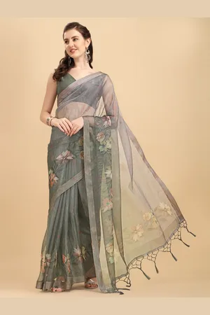 Sangria Women Floral Printed Silk Blend Saree with Organza Blouse Piece