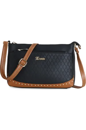 EXOTIC Women Black & Tan Textured PU Structured Sling Bag