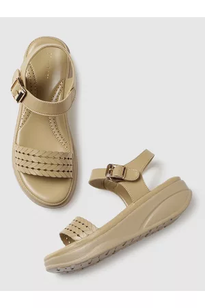 Marc Loire Beige PU Flatform Heels with Laser Cuts