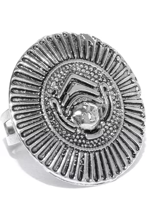 Zaveri Pearls Women Oxidised Silver-Plated Textured Adjustable Ring