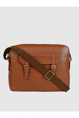Hidesign Men Tan-Brown Solid Leather Laptop Bag