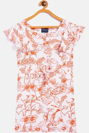 Crimsoune Club Girls Orange & White Floral A-Line Dress