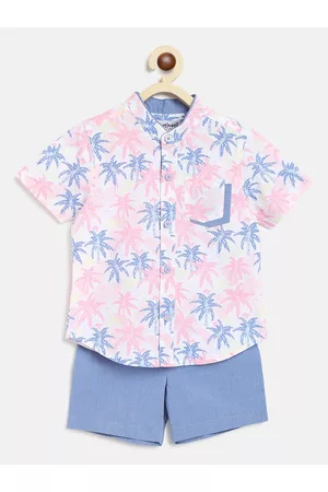 Nauti Nati Boys Blue & Pink Printed Shirt with Shorts