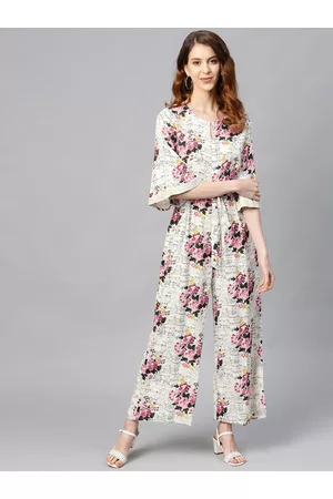 Juniper Women Off-White & Pink Floral Print Basic Jumpsuit