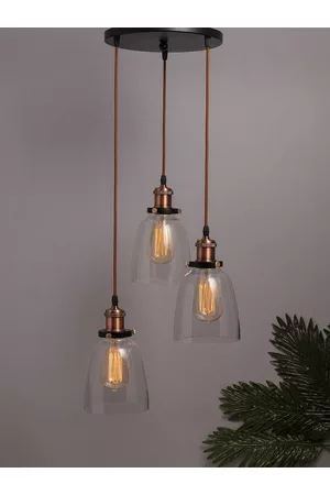 Homesake Black & Transparent Solid Handcrafted 3-Lights Cluster Glass Cluster Lights