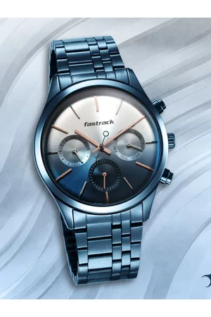 Fastrack Men Blue Printed Dial & Blue Stainless Steel Bracelet Style Straps Analogue Watch