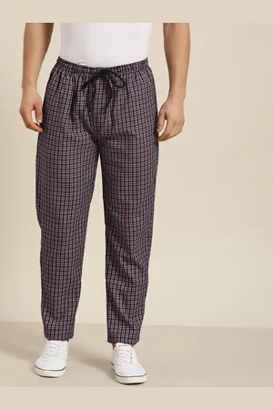 SOJANYA Men Navy Blue & Red Checked Pure Cotton Straight Fit Track Pant