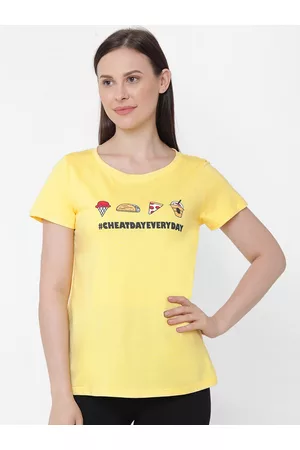 Soie Women Yellow & Black Printed Lounge T-shirt