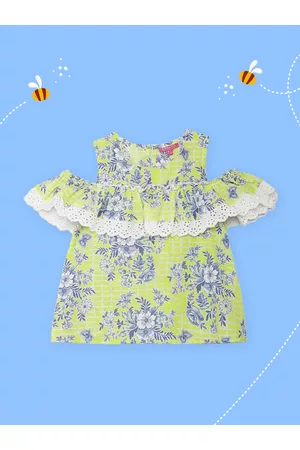Biba Lime Green Floral Print Cold Shoulder Top