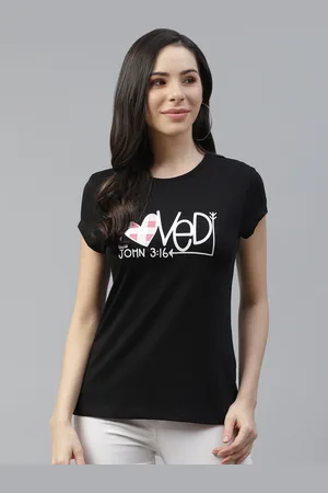 Cayman Women Black Cotton Typography Print T-shirt