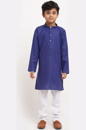 Kraft Boys Blue Checked Cotton Kurta