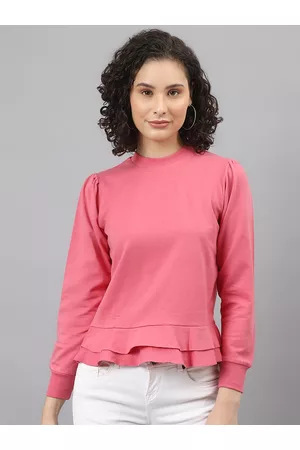 DEEBACO Women Pink Sweatshirt With Ruffles