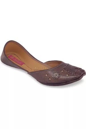 Fulkari Women Grey Embellished Mojaris with Laser Cuts Flats