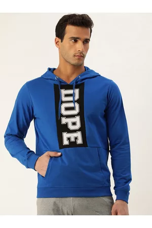 Forever 21 Men Blue Typography Print Hooded Sweatshirt