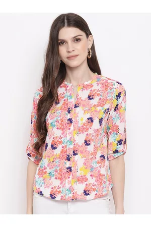 Mayra Women Pink Printed Shirt Style Top