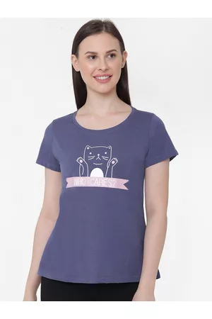 Soie Women Blue Printed Lounge T-shirt