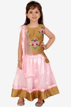 Superminis Girls Pink & Beige Embroidered Ready to Wear Lehenga & Blouse With Dupatta