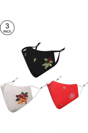 Masq Women Pack of 3 Embroidered 4-Ply Reusable Pure Cotton Cloth Masks