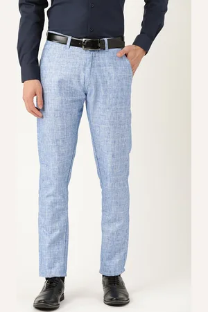 SOJANYA Men Blue & Off-White Smart Regular Fit Checked Formal Trousers