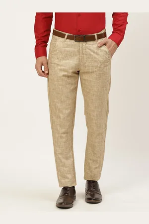 SOJANYA Men Beige Checked Formal Trousers