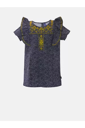 Blue Giraffe Girls Navy Blue Printed Top