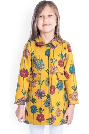 Cherry Crumble Girls Mustard Floral Printed Coat