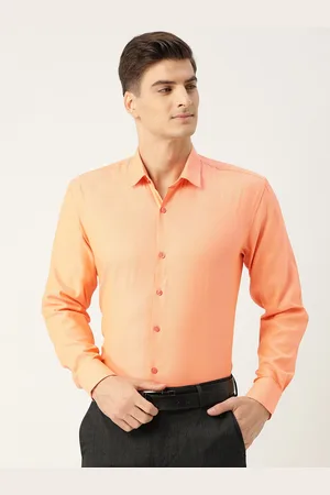 SOJANYA Men Coral Orange Classic Regular Fit Self Design Formal Shirt