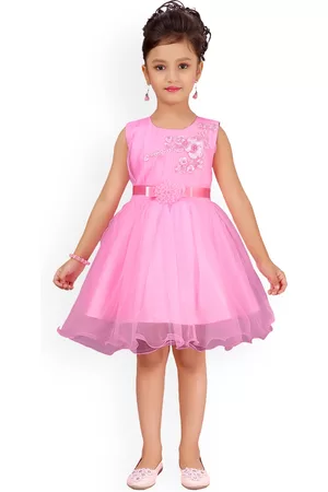 Aarika Girls Pink Embellished Fit and Flare Dress