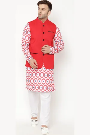 Hangup Men Printed Kurta & Pyjamas With Nehru Jacket