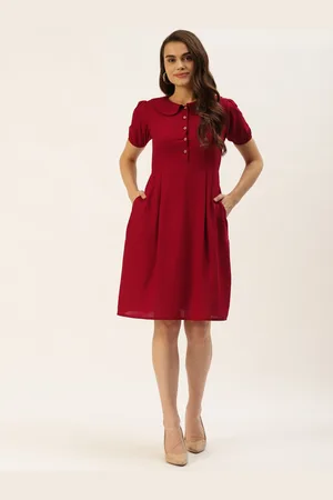 BRINN Maroon Peter Pan Collar A-Line Dress