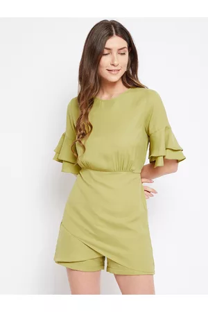 Imfashini Women Lime Green Bell Sleeves Layered Jumpsuit