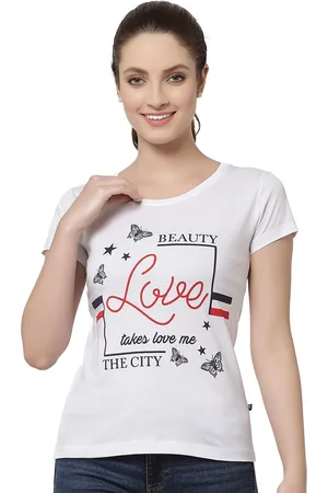 PROTEENS Women White & Red Typography Printed Cotton T-shirt