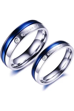 Yellow Chimes Platinum-Plated Crystal Topped 316L Stainless Steel Proposal Couple Rings