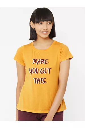 Soie Women Mustard Yellow Printed Lounge T-Shirt