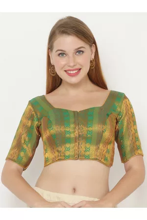 SALWAR STUDIO Women Green & Gold-Coloured Woven Design Padded Readymade Saree Blouse