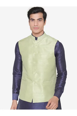 MANQ Men Green Solid Nehru Jacket