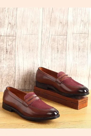 MUTAQINOTI Men Burgundy Patent Leather Slip-On Sneakers