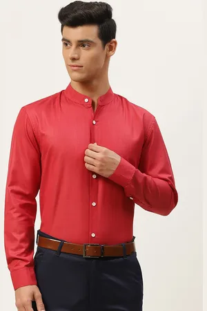 SOJANYA Men Red Solid Cotton Linen Formal Shirt