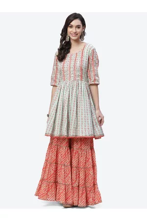 Biba Women Blue Floral Printed Kurti with Sharara